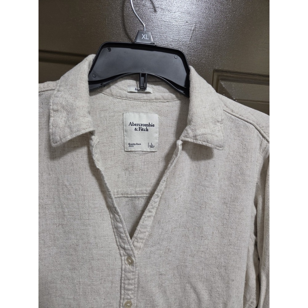 Abercrombie & Fitch Womens Large Boyfriend Button Front Shirt Linen Blend Casual - Picture 5 of 12